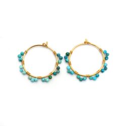 Pendientes Plata Dorada Mujer PEM0227DOTU Aro Piedras Minerales Turquesa