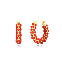 Pendientes Plata Dorada Mujer PEM0236DOCL Aro Piedras Minerales Coral