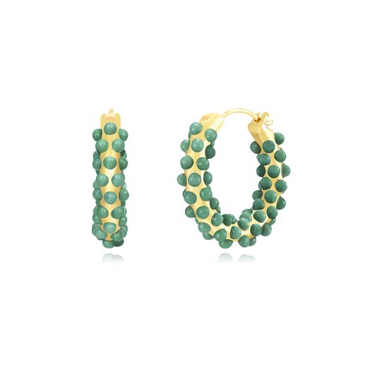 Pendientes Plata Dorada Mujer PEM0236DOJV Aro Piedras Minerales Jade Verde