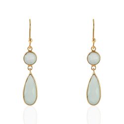 Pendientes Plata Dorada Mujer PEM0237DOCA Colgante Piedras Minerales Calcedonia