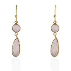 Pendientes Plata Dorada Mujer PEM0237DOCR Colgante Piedras Minerales Cuarzo Rosa