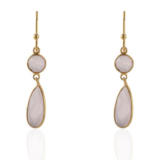 Pendientes Plata Dorada Mujer PEM0237DOCR Colgante Piedras Minerales Cuarzo Rosa