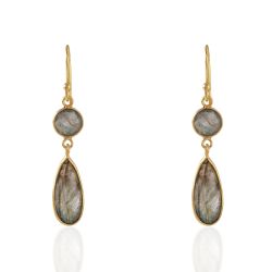 Pendientes Plata Dorada Mujer PEM0237DOLA Colgante Piedras Minerales Labradorita