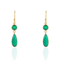 Pendientes Plata Dorada Mujer PEM0237DOOV Colgante Piedras Minerales Onix Verde