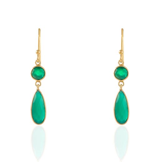 Pendientes Plata Dorada Mujer PEM0237DOOV Colgante Piedras Minerales Onix Verde