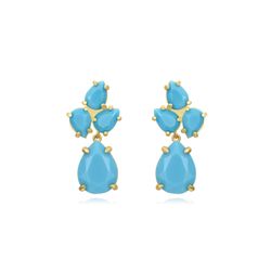 Pendientes Plata Dorada Mujer PEM0242DOTU Piedras Minerales Turquesa