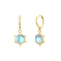 Pendientes Plata Dorada Mujer PEM0246DOPL Aro Colgante Piedra Mineral Piedra Luna