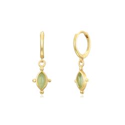 Pendientes Plata Dorada Mujer PEM0247DOCA Aro Colgante Piedra Mineral Calcedonia