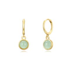 Pendientes Plata Dorada Mujer PEM0248DOCA Aro Colgante Piedra Mineral Calcedonia
