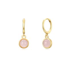 Pendientes Plata Dorada Mujer PEM0248DOCR Aro Colgante Piedra Mineral Cuarzo Rosa