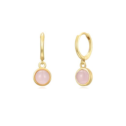 Pendientes Plata Dorada Mujer PEM0248DOCR Aro Colgante Piedra Mineral Cuarzo Rosa