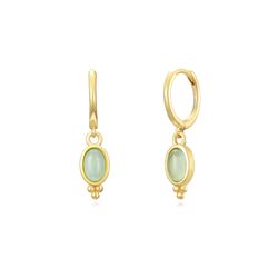 Pendientes Plata Dorada Mujer PEM0249DOCA Aro Colgante Piedra Mineral Calcedonia