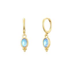 Pendientes Plata Dorada Mujer PEM0249DOPL Aro Colgante Piedra Mineral Piedra Luna