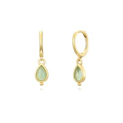 Pendientes Plata Dorada Mujer PEM0250DOCA Aro Colgante Piedra Mineral Calcedonia