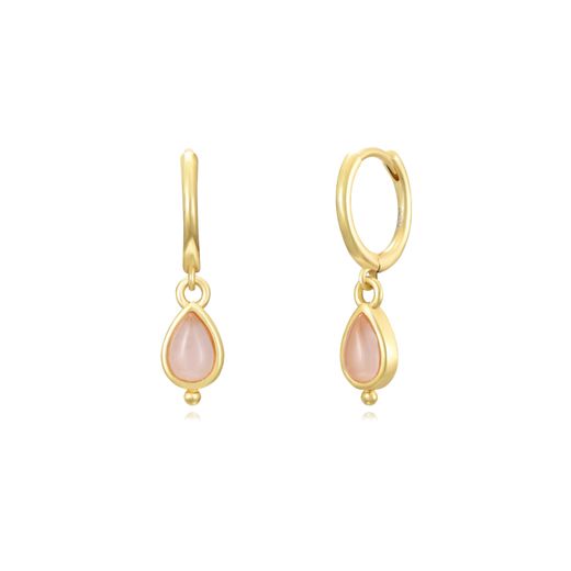Pendientes Plata Dorada Mujer PEM0250DOCR Aro Colgante Piedra Mineral Cuarzo Rosa