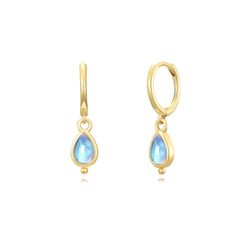 Pendientes Plata Dorada Mujer PEM0250DOPL Aro Colgante Piedra Mineral Piedra Luna