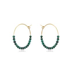Pendientes Plata Dorada Mujer PEM0253DOMQ24 Aro Piedras Minerales Malaquita