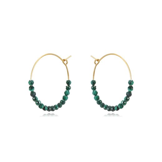 Pendientes Plata Dorada Mujer PEM0253DOMQ24 Aro Piedras Minerales Malaquita