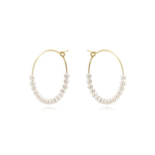 Pendientes Plata Dorada Mujer PEM0253DOPA20 Aro Piedras Minerales Perlas