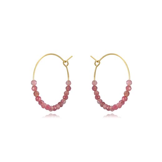 Pendientes Plata Dorada Mujer PEM0253DOTS24 Aro Piedras Minerales Turmalina Rosa
