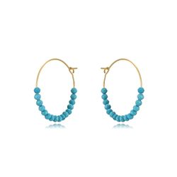 Pendientes Plata Dorada Mujer PEM0253DOTU24 Aro Piedras Minerales Turquesa