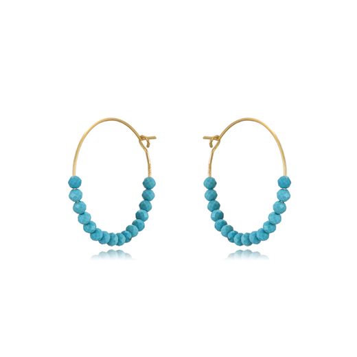 Pendientes Plata Dorada Mujer PEM0253DOTU24 Aro Piedras Minerales Turquesa