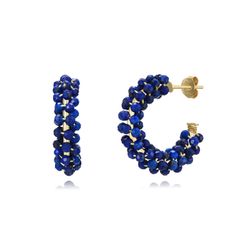 Pendientes Plata Dorada Mujer PEM0257DOLP Aro Abierto Piedras Minerales Lapislázuli