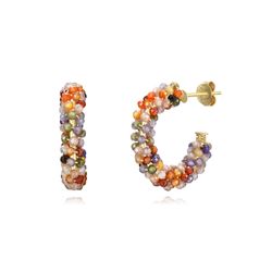 Pendientes Plata Dorada Mujer PEM0257DOVA Aro Abierto Piedras Minerales Varias