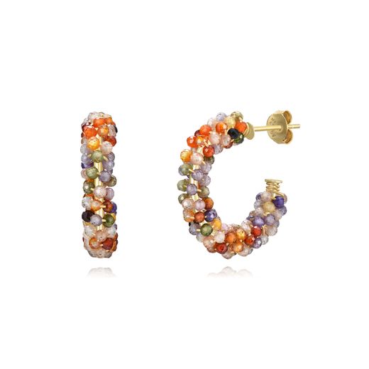 Pendientes Plata Dorada Mujer PEM0257DOVA Aro Abierto Piedras Minerales Varias