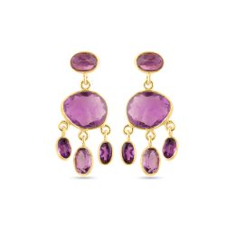 Pendientes Plata Dorada Mujer PEM0262DOAM Colgante Piedra Mineral Amatista