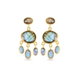 Pendientes Plata Dorada Mujer PEM0262DOLA Colgante Piedra Mineral Labradorita