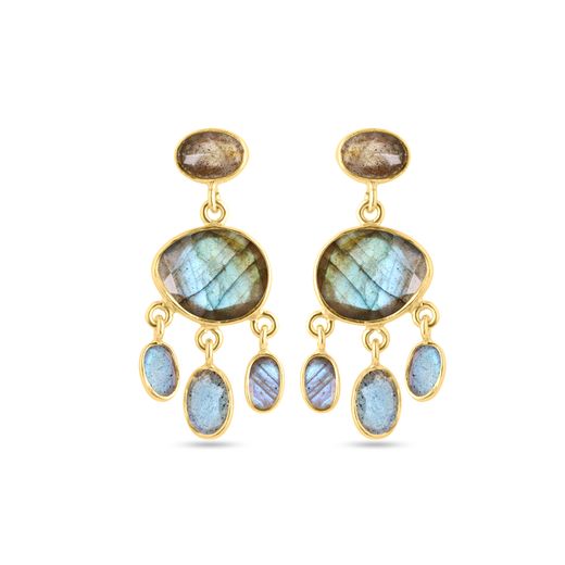 Pendientes Plata Dorada Mujer PEM0262DOLA Colgante Piedra Mineral Labradorita