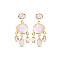 Pendientes Plata Dorada Mujer PEM0262DOPL Colgante Piedra Mineral Piedra Luna