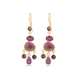 Pendientes Plata Dorada Mujer PEM0263DOAM Colgante Piedras Minerales Amatista