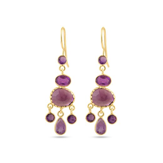 Pendientes Plata Dorada Mujer PEM0263DOAM Colgante Piedras Minerales Amatista