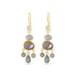 Pendientes Plata Dorada Mujer PEM0263DOLA Colgante Piedras Minerales Labradorita