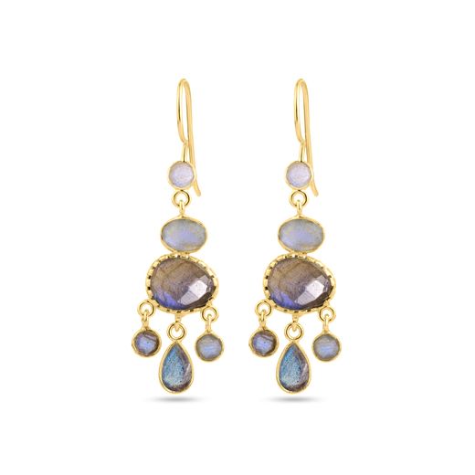Pendientes Plata Dorada Mujer PEM0263DOLA Colgante Piedras Minerales Labradorita