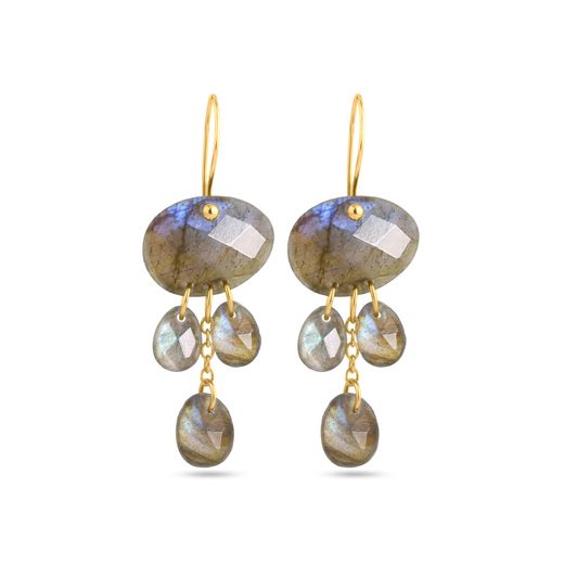 Pendientes Plata Dorada Mujer PEM0264DOLA Colgante Piedras Minerales Labradorita