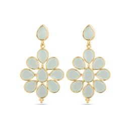 Pendientes Plata Dorada Mujer PEM0299DOCA Colgante Piedras Minerales Calcedonia