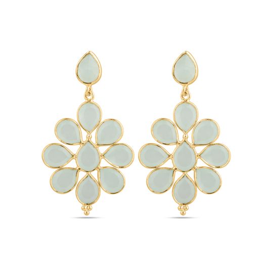 Pendientes Plata Dorada Mujer PEM0299DOCA Colgante Piedras Minerales Calcedonia