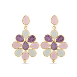 Pendientes Plata Dorada Mujer PEM0299DOCR Colgante Piedras Minerales Cuarzo Rosa Varias