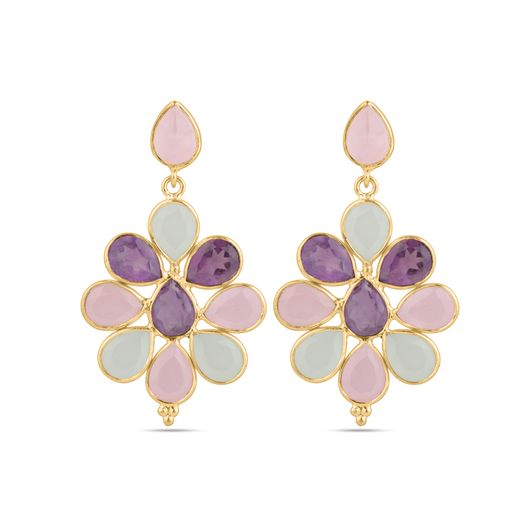 Pendientes Plata Dorada Mujer PEM0299DOCR Colgante Piedras Minerales Cuarzo Rosa Varias