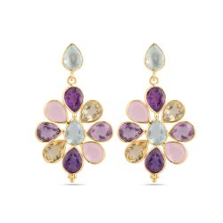 Pendientes Plata Dorada Mujer PEM0299DOMT Colgante Piedras Minerales Varias