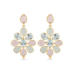 Pendientes Plata Dorada Mujer PEM0299DOVA Colgante Piedras Minerales Calcedonia Varias