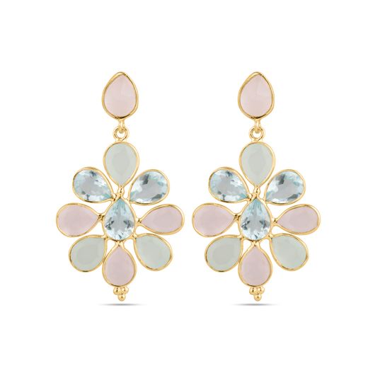 Pendientes Plata Dorada Mujer PEM0299DOVA Colgante Piedras Minerales Calcedonia Varias