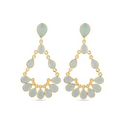 Pendientes Plata Dorada Mujer PEM0300DOCA Colgante Piedras Minerales Calcedonia