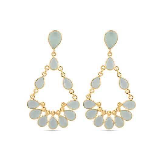 Pendientes Plata Dorada Mujer PEM0300DOCA Colgante Piedras Minerales Calcedonia