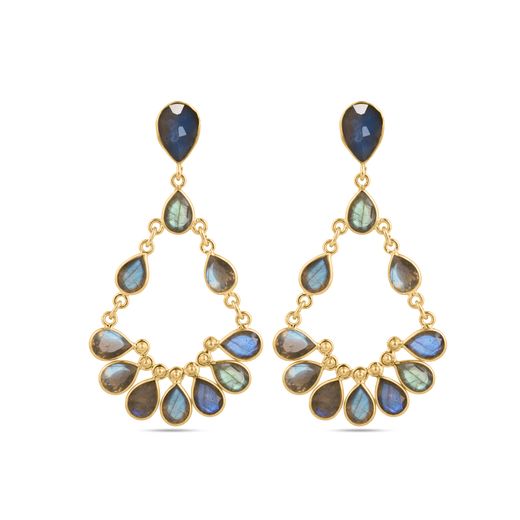 Pendientes Plata Dorada Mujer PEM0300DOLA Colgante Piedras Minerales Labradorita
