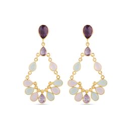 Pendientes Plata Dorada Mujer PEM0300DOMT Colgante Piedras Minerales Amatista
