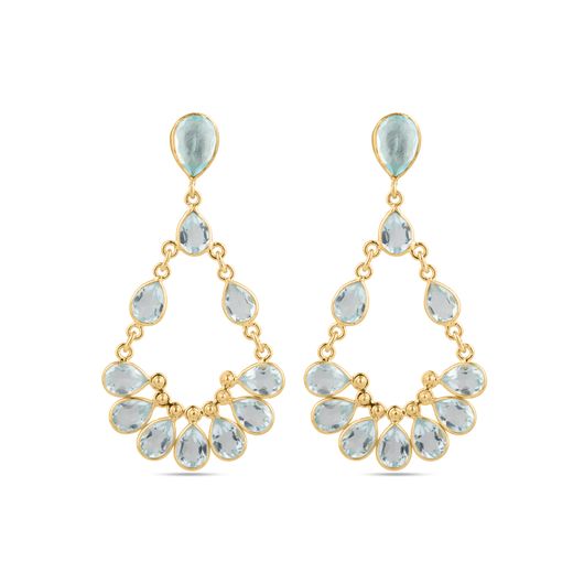 Pendientes Plata Dorada Mujer PEM0300DOTA Colgante Piedras Minerales Topacio Azul